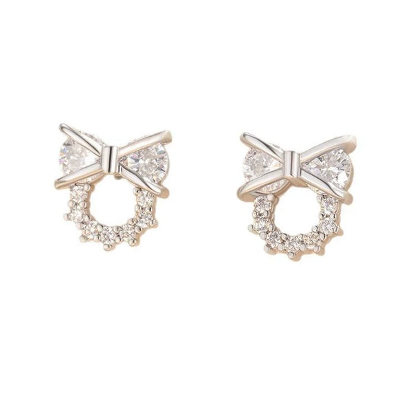 Wholesale Copper Bow Shape Light Luxury Style Zircon Ear Nail Ear Bone Nail Set With Diamonds