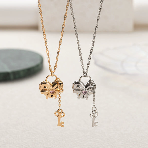 Wholesale Copper Bow Shaped Love Lock Necklace With Real Gold Plated Electroplating And Bamboo Chain