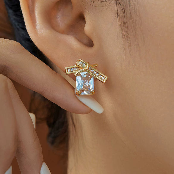 Wholesale Copper Bow Square Geometric Electroplated Earrings For Women