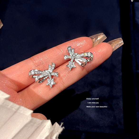 Wholesale Copper Bow Zircon Inlaid Women's Earrings