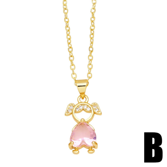 Wholesale Copper Cartoon Character Inlaid Zircon Pendant Necklace With Ochain