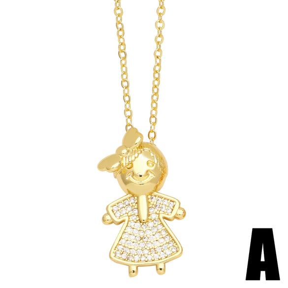Wholesale Copper Cartoon Character Inlaid Zircon Pendant Necklace With Ochain