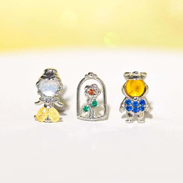 Wholesale Copper Cartoon Character Inlaid Zircon Threepiece Earrings Suit
