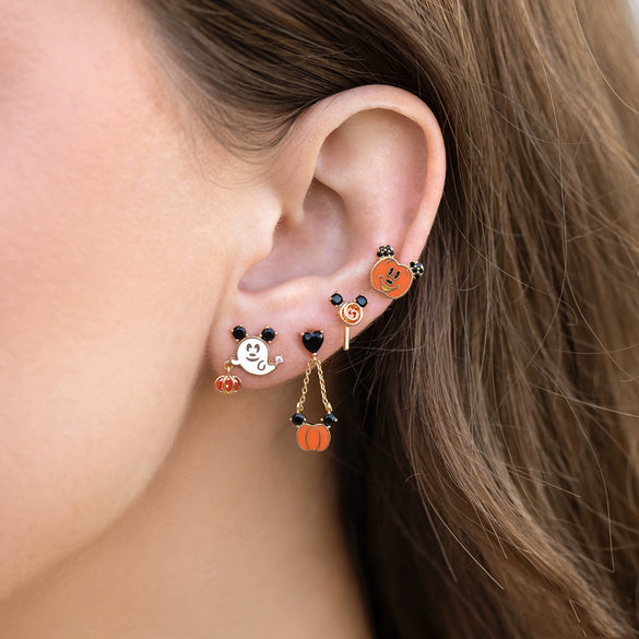 Wholesale Copper Cartoon Ghost And Pumpkin Dripping Oil Micropaved Zircon Earrings Set For Women
