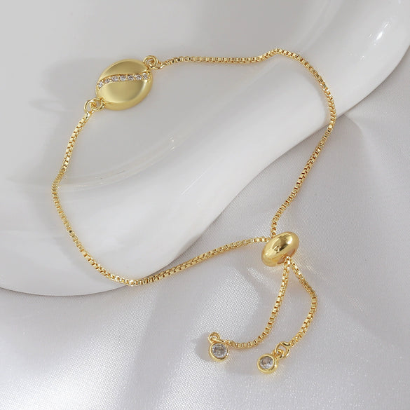 Wholesale Copper Coffee Bean Simple Fashionable Drawstring Electroplated Adjustable Women's Bracelet
