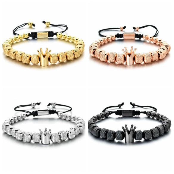 Wholesale Copper Crown Beaded Pineapple Braided Adjustable Unisex Bracelet With Electroplating