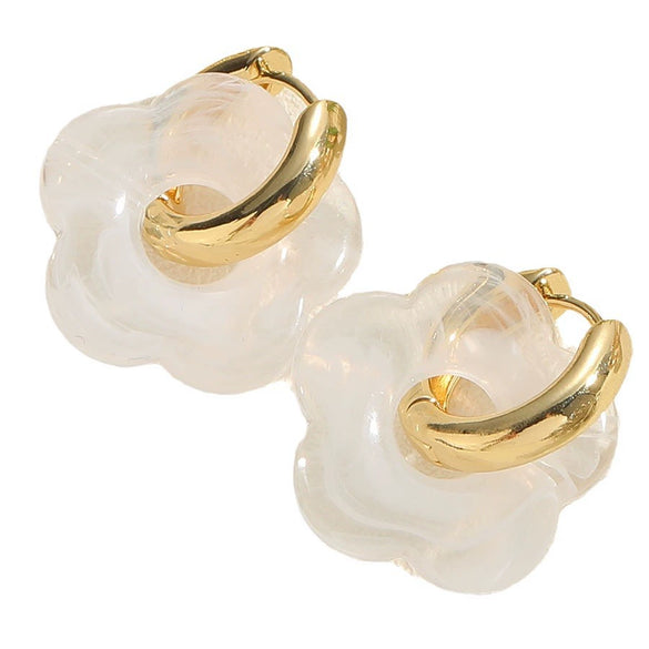 Wholesale Copper Cshaped Tube Electroplated Flower Resin Earrings For Women