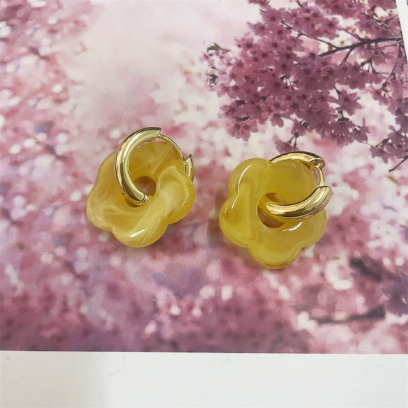 Wholesale Copper Cshaped Tube Electroplated Flower Resin Earrings For Women