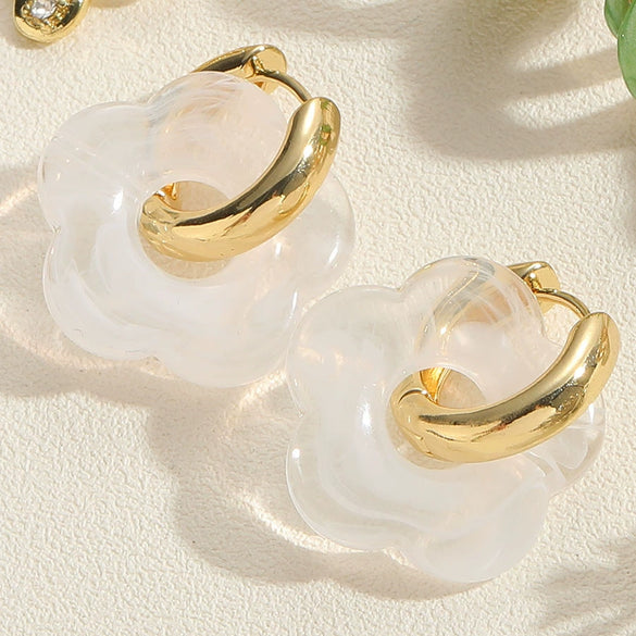 Wholesale Copper Cshaped Tube Electroplated Flower Resin Earrings For Women