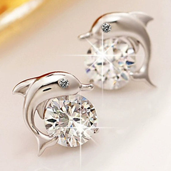 Wholesale Copper Dolphin Microinlaid Zircon Earrings With Animal Pattern