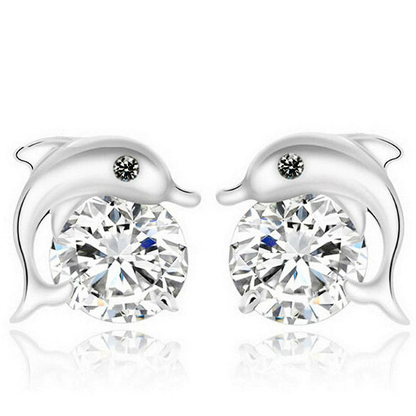 Wholesale Copper Dolphin Microinlaid Zircon Earrings With Animal Pattern