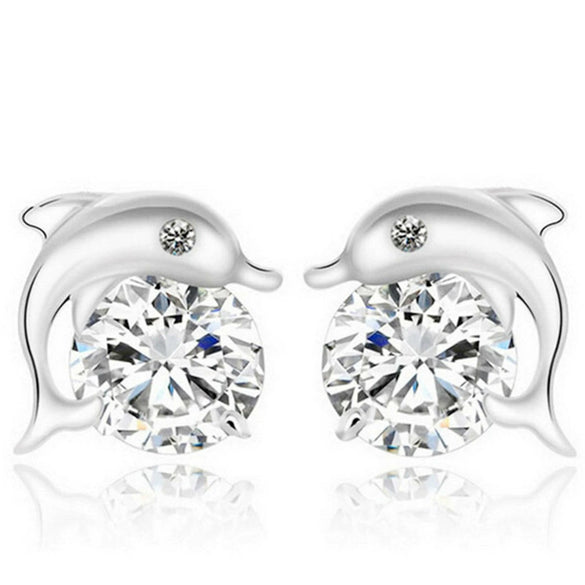 Wholesale Copper Dolphin Microinlaid Zircon Earrings With Animal Pattern