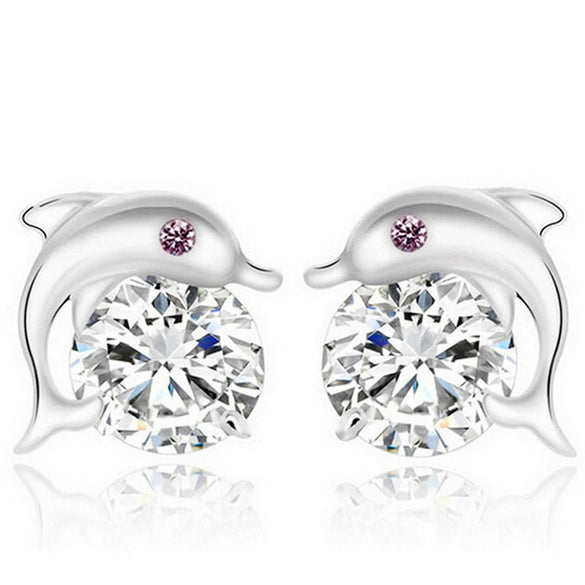 Wholesale Copper Dolphin Microinlaid Zircon Earrings With Animal Pattern