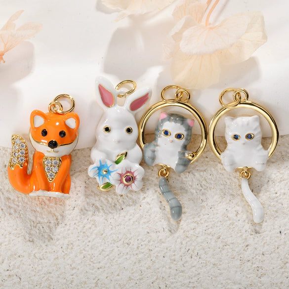 Wholesale Copper Dripping Oil Animal Rabbit Fox Cat Pendant Jewelry