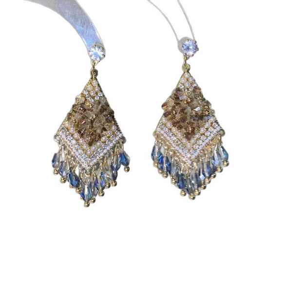 Wholesale Copper Drop Shape Butterfly Tassel Earrings Set With Diamonds Light Luxury Style For Women
