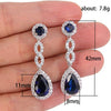 Wholesale Copper Drop Shape Microinlaid Sapphire Blue Zircon Earrings