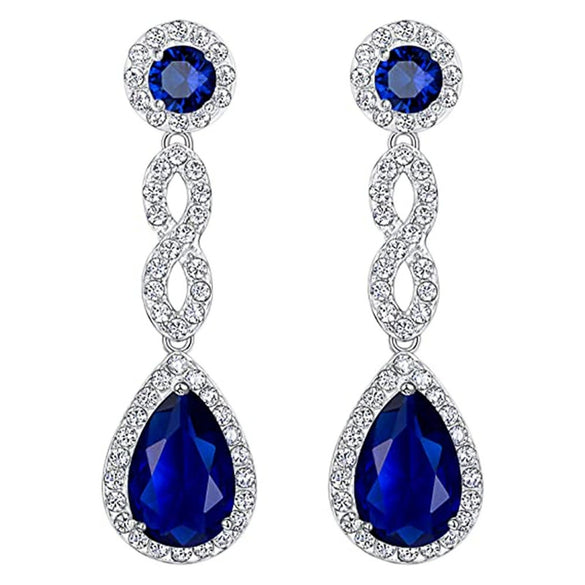 Wholesale Copper Drop Shape Microinlaid Sapphire Blue Zircon Earrings