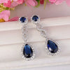 Wholesale Copper Drop Shape Microinlaid Sapphire Blue Zircon Earrings