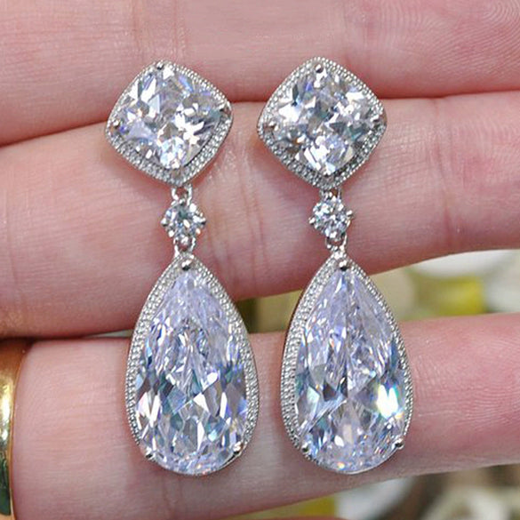 Wholesale Copper Drop Shape Zircon Pendant Earrings Light Luxury Retro Style