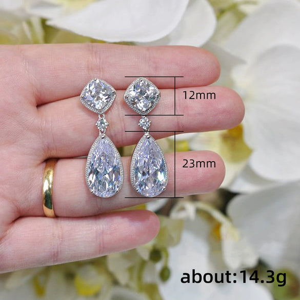 Wholesale Copper Drop Shape Zircon Pendant Earrings Light Luxury Retro Style