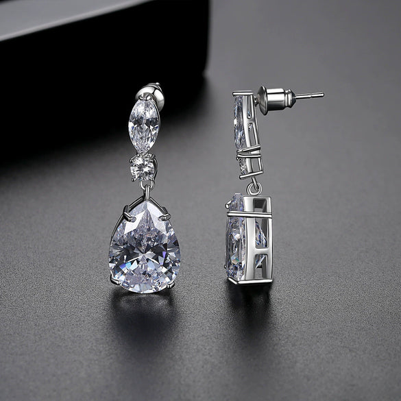 Wholesale Copper Dropshaped Zircon Earrings For Ladies Highend Simple Fashion Jewelry