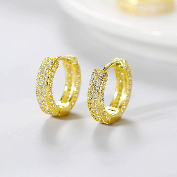 Wholesale Copper Ear Buckle With Real Gold Plating Light Luxury Style Zircon Micro Inlay Round Design For Women