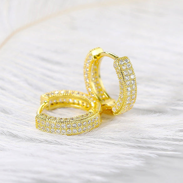 Wholesale Copper Ear Buckle With Real Gold Plating Light Luxury Style Zircon Micro Inlay Round Design For Women