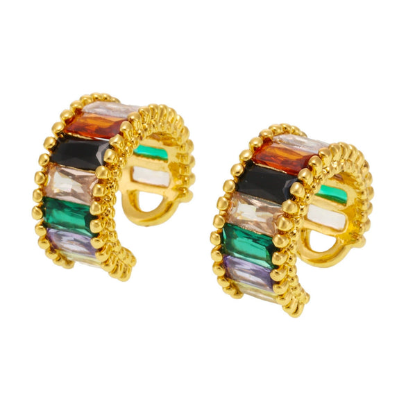 Wholesale Copper Ear Clip Jewelry With Glass Stone Geometric Pattern Light Luxury Style Electroplating Process