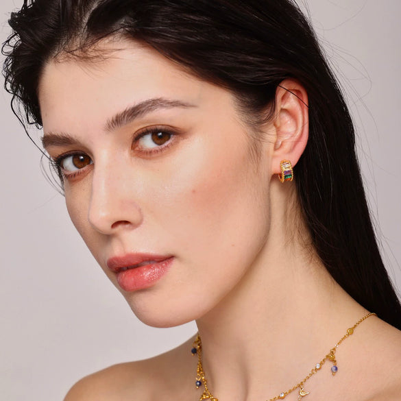 Wholesale Copper Ear Clip Jewelry With Glass Stone Geometric Pattern Light Luxury Style Electroplating Process