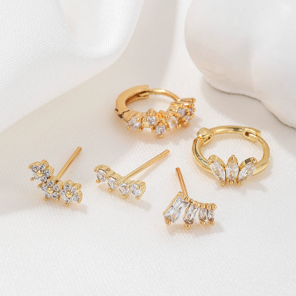 Wholesale Copper Earring Set With Microinlaid Zircon And Flower Pattern For Women