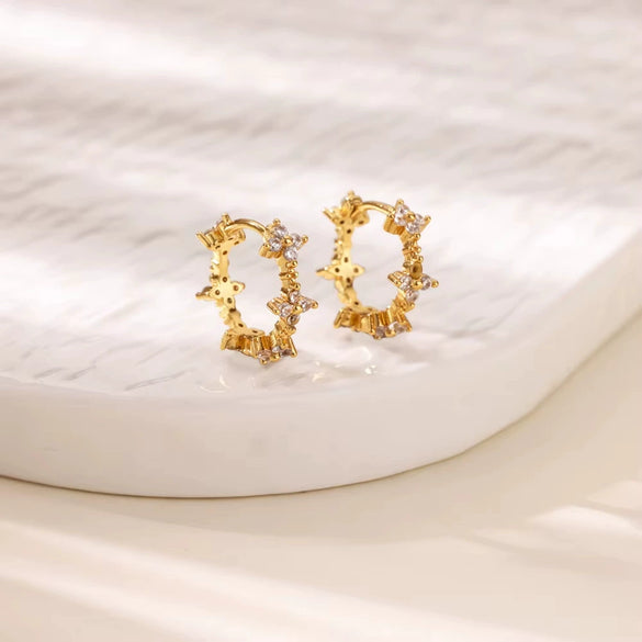 Wholesale Copper Earring With Microinlaid Alloy Artificial And Semiprecious Stones And Bow Leaf Design Electroplated