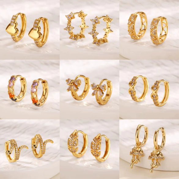 Wholesale Copper Earring With Microinlaid Alloy Artificial And Semiprecious Stones And Bow Leaf Design Electroplated