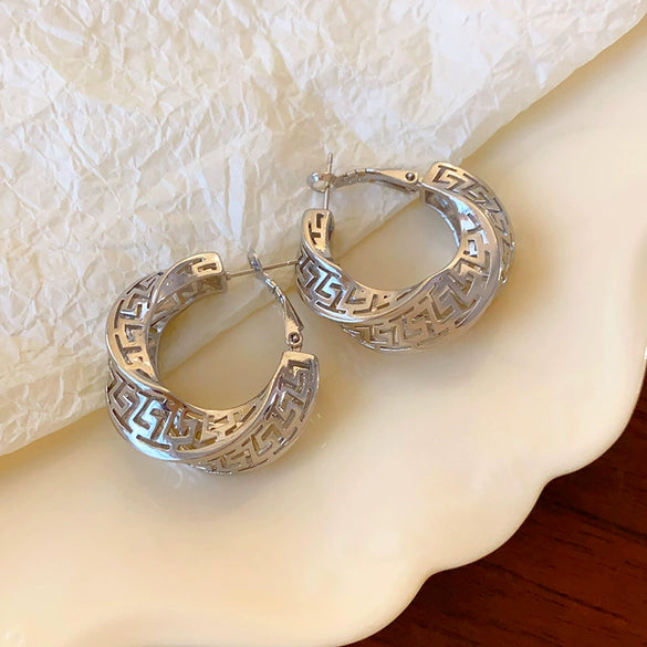 Wholesale Copper Earrings Geometric Letter Wiredrawing Electroplated Minimalist Style For Women