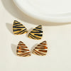 Wholesale Copper Earrings Geometric Zebra Pattern Oil Dripping Wafer Brushed Metal Electroplated Design