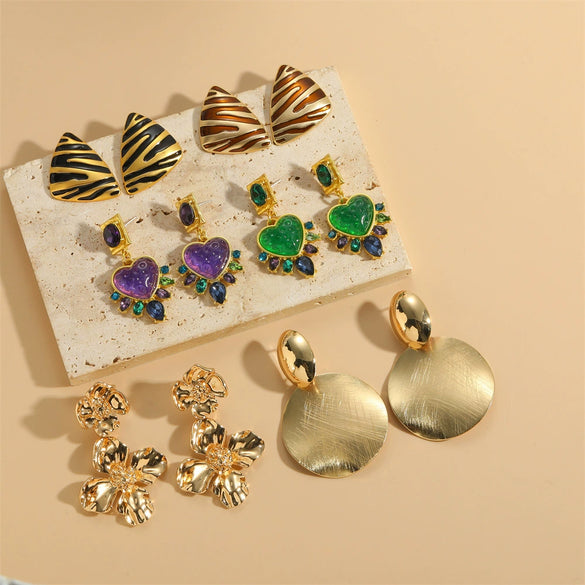 Wholesale Copper Earrings Geometric Zebra Pattern Oil Dripping Wafer Brushed Metal Electroplated Design