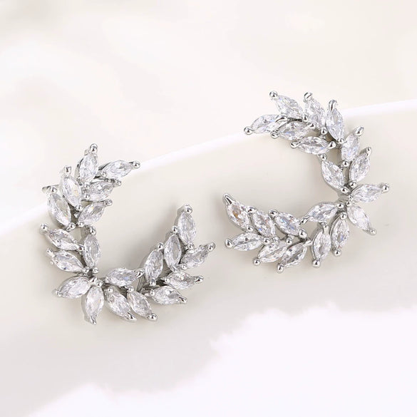 Wholesale Copper Earrings Inlaid With Zircon In Branch And Leaf Shape Simple Style For Women