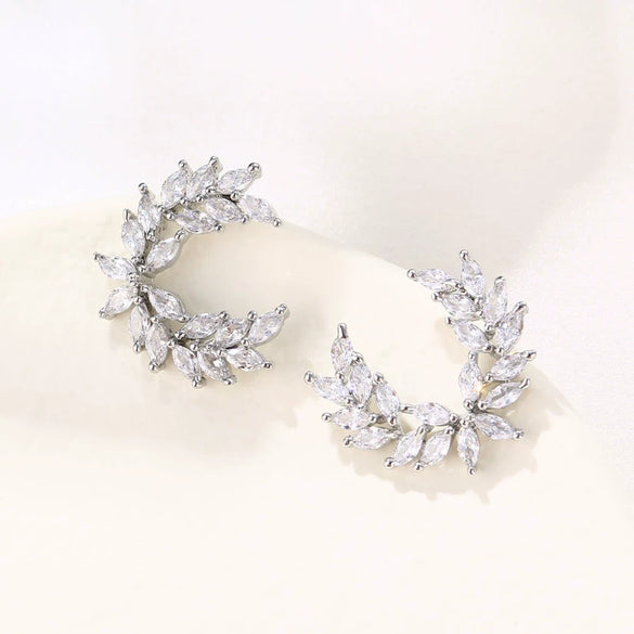 Wholesale Copper Earrings Inlaid With Zircon In Branch And Leaf Shape Simple Style For Women