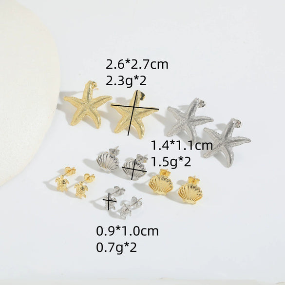 Wholesale Copper Earrings Retro Style Glossy Polished Starfish Shape Turtle Design For Women