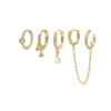 Wholesale Copper Earrings Set With Stacked Chain Tassel Ear Buckle And Ear Clip Geometric Design Electroplated