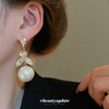 Wholesale Copper Earrings With Geometric Pattern Set With Diamonds And Pearl Tassel Retro Elegant Style For Women