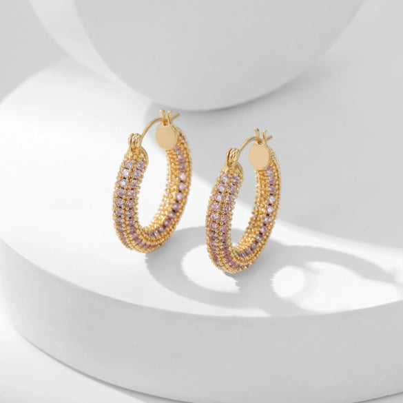 Wholesale Copper Earrings With Geometric Style And Electroplating Treatment Slightly Inlaid With Zircon
