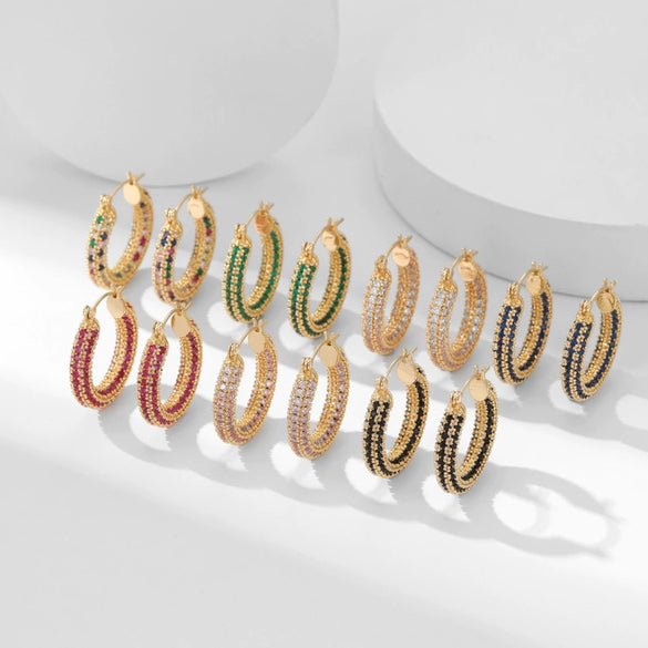 Wholesale Copper Earrings With Geometric Style And Electroplating Treatment Slightly Inlaid With Zircon
