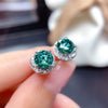 Wholesale Copper Earrings With Geometric Style And Flower Pattern Imitation Maldives Bluegreen Zircon