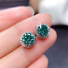 Wholesale Copper Earrings With Geometric Style And Flower Pattern Imitation Maldives Bluegreen Zircon