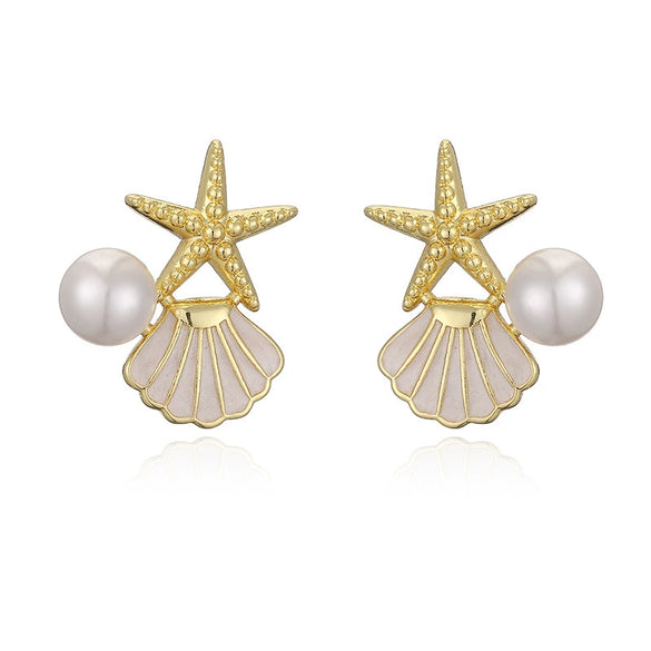 Wholesale Copper Earrings With Oil Drop Design And Starfish Pattern In Sweet Style