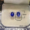 Wholesale Copper Earrings With Oval Sapphire Blue Zircon Retro Elegant Geometric Style Electroplated For Women