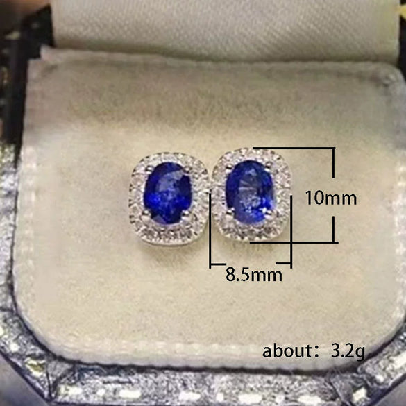 Wholesale Copper Earrings With Oval Sapphire Blue Zircon Retro Elegant Geometric Style Electroplated For Women