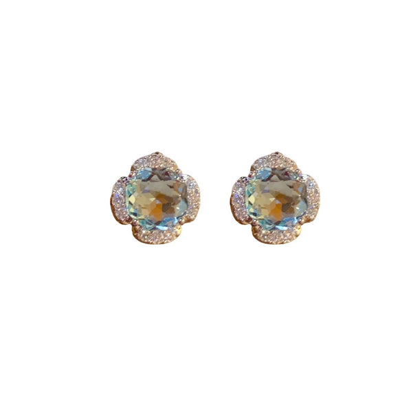 Wholesale Copper Earrings With Zircon Rose Flower Geometric Design Light Luxury Palace Style