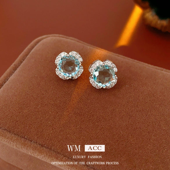 Wholesale Copper Earrings With Zircon Rose Flower Geometric Design Light Luxury Palace Style