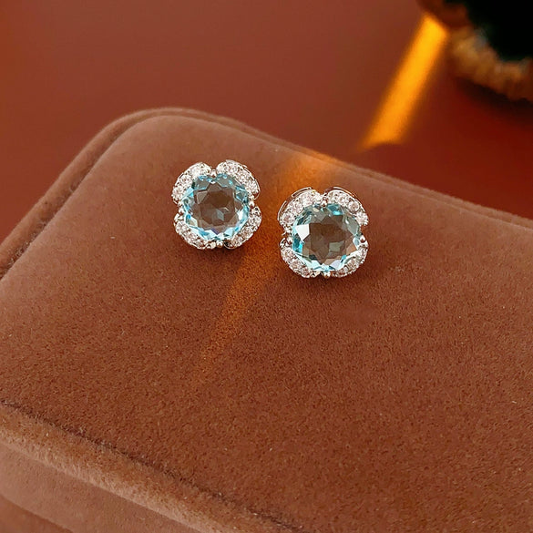 Wholesale Copper Earrings With Zircon Rose Flower Geometric Design Light Luxury Palace Style